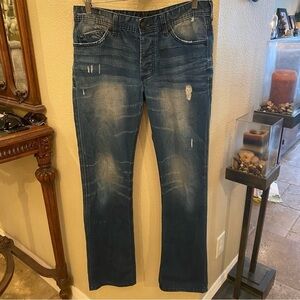 AFFLICTION Men Blue Distressed Ace Slim Straight Jeans Size 33